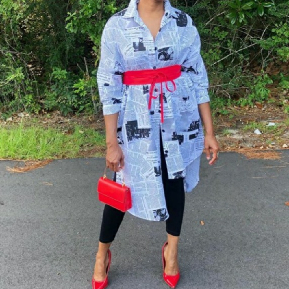 News Print Tunic Dress - Picture 2 of 5